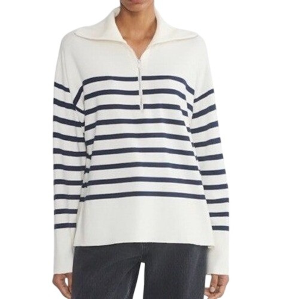 Babaton Aritzia Oversized Striped Half Zip Sweater Blue White Merino Wool Small